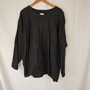 FLAX By Angelheart Vintage Linen Black Long Sleeve T-Shirt Size Large Women's